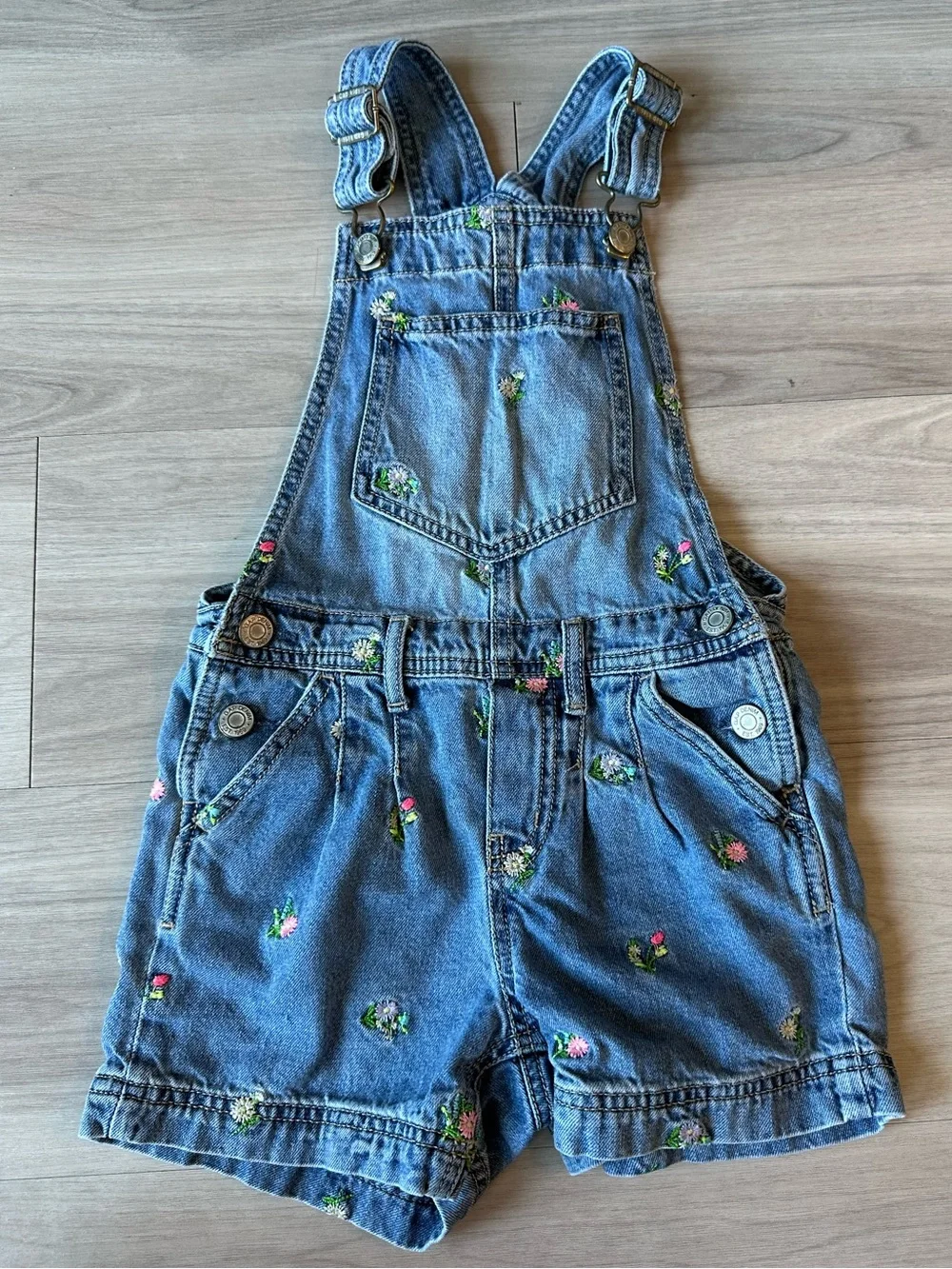 Gap Denim Floral Embroidered Short Overalls for Kids - Small